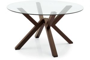 MIKADO.Оригинальный круглый стол со стеклянной столешницей и деревянным каркасом необычной формы(цвет орех) от Итальянской фабрики мебели O&G
